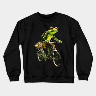 Frog On Bike Funny Frog Animal On Bike Crewneck Sweatshirt